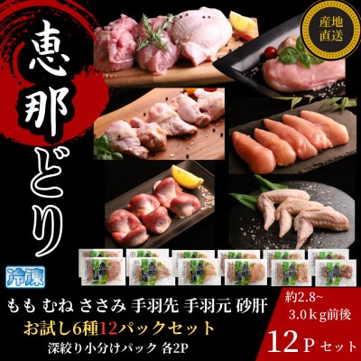 恵那どり お試し6種12パックセット(冷凍)