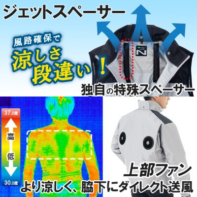 Nクール(R)ウェア ベスト NC-1142 シルバー Lサイズ(12Vスターターキット)セット