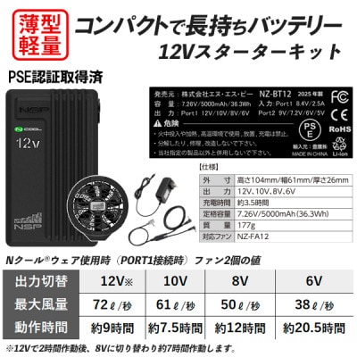 Nクール(R)ウェア 半袖 ND-1142 シルバー 2Lサイズ(12Vスターターキット)セット