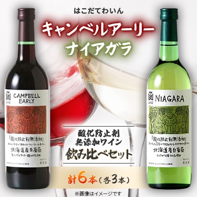 酸化防止剤無添加ワイン　飲み比べセット　6本(キャンベルアーリー3本・ナイアガラ3本)