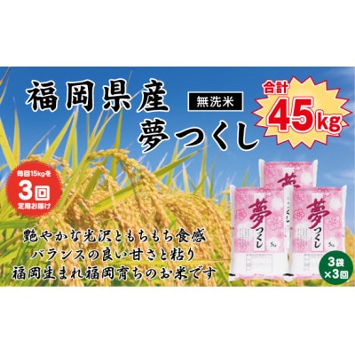 【毎月定期便】《無洗米》【食味鑑定士厳選】福岡県産 夢つくし15kg(5kg×3)(北九州市)全3回