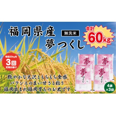 【毎月定期便】《無洗米》【食味鑑定士厳選】福岡県産 夢つくし20kg(5kg×4)(北九州市)全3回