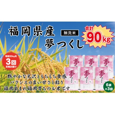 【毎月定期便】《無洗米》【食味鑑定士厳選】福岡県産 夢つくし30kg(5kg×6)(北九州市)全3回