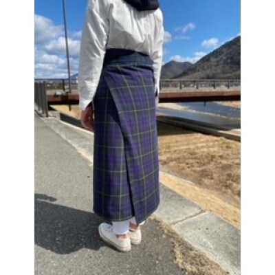 播州織トリプルガーゼ　カフェエプロン(ブラックウォッチ)