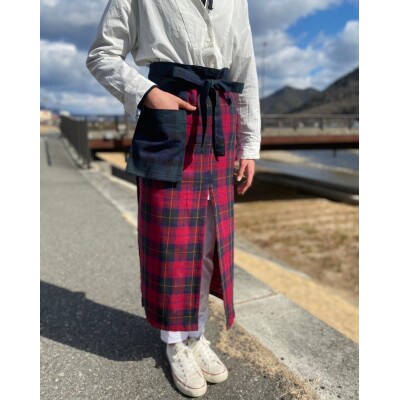 播州織トリプルガーゼ　カフェエプロン(赤)