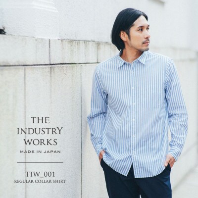 播州織綿100%ストライプレギュラーカラーシャツ(TIW001/L)