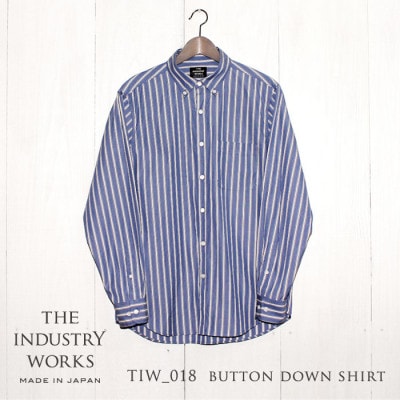 播州織綿100%ストライプボタンダウンシャツ(TIW018/LL)