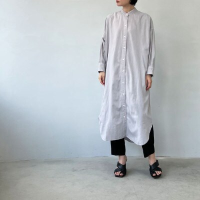 播州織綿麻キュプラ7分袖ワンピース(ライトグレイ)