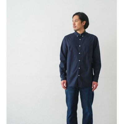 播州織綿100%無地ボタンダウンシャツ(TIW043/LL)ネイビー