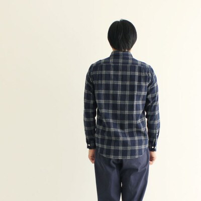 播州織綿100%先染め起毛ネルボタンダウンシャツ(TIW127/L)ブルー