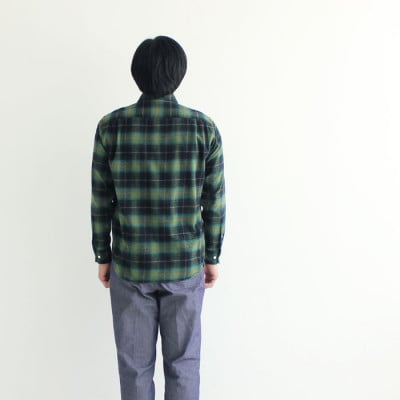 播州織綿100%先染め起毛ネルチェックボタンダウンシャツ(TIW130/L)エメラルド
