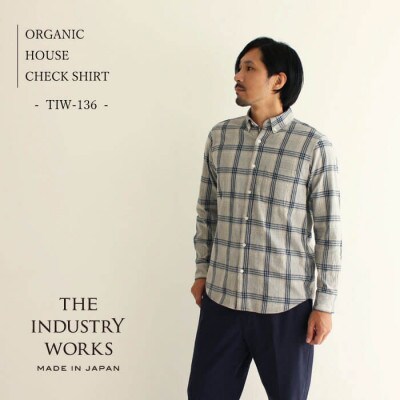 播州織綿100%先染め起毛ネルチェックボタンダウンシャツ(TIW136/LL)グレイ