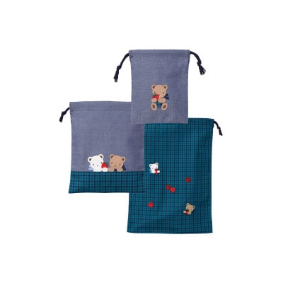 【ふるさと納税限定・西脇市】ファミリア(familiar)　巾着3点セット　青系チェック(XB)