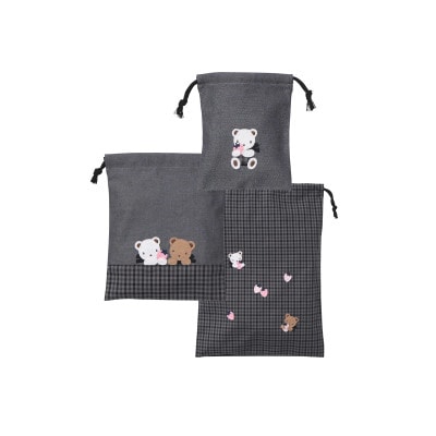 【ふるさと納税限定・西脇市】ファミリア(familiar)　巾着3点セット　黒系チェック(XS)