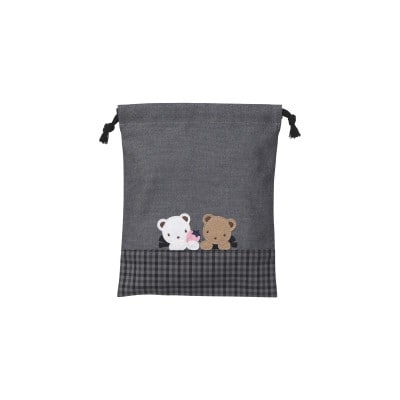 【ふるさと納税限定・西脇市】ファミリア(familiar)　巾着3点セット　黒系チェック(XS)