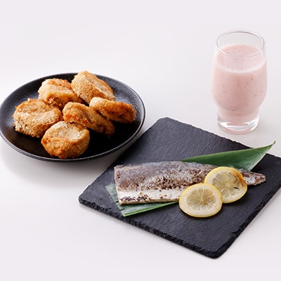 鯵のコロッケといちごの生甘酒セット(レモンしめ鯖、鯵な魚ろっけ、いちご甘酒)