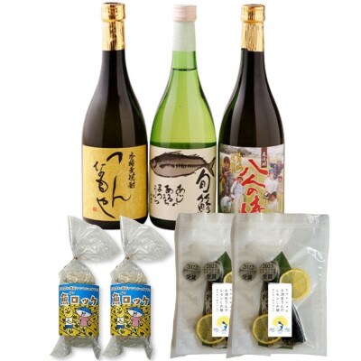 本格麦焼酎と清酒720ml3本組としめ鯖・魚ロッケセット(E-10)【複数個口で配送】