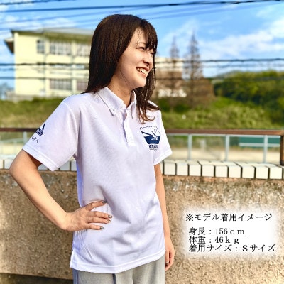 「元寇船&いかり」ロゴ入りポロシャツ　白地×ネイビー文字【Mサイズ】