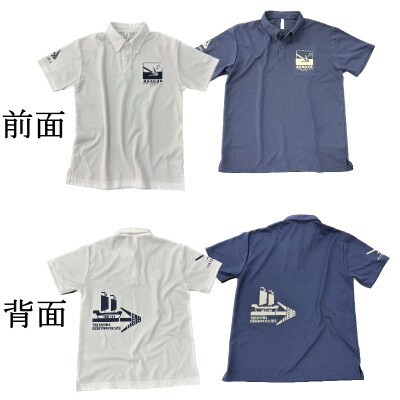 「元寇船&いかり」ロゴ入りポロシャツ　白地×ネイビー文字【LLサイズ】