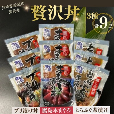 松浦市鷹島産本まぐろ・とらふぐ・ぶりの贅沢丼 3種セット(各3P)