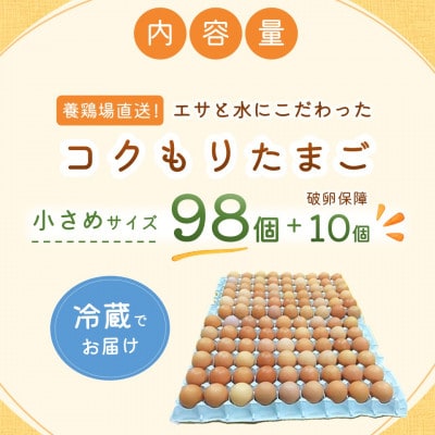 養鶏場直送　松浦の赤たまご「コクもりたまご」小さめサイズ98個+破卵保障10個