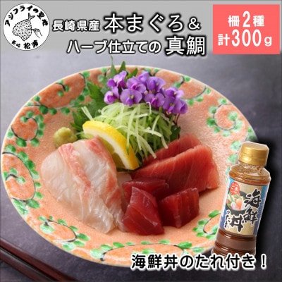 海鮮丼のたれ付!長崎県産本まぐろ&ハーブ仕立ての真鯛　柵セット2種300g