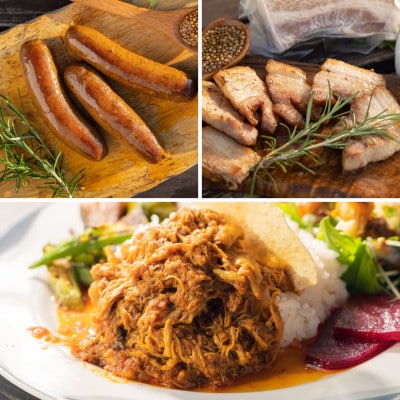 高梨商店のチキンカレー180g×1食 ポークチョリソー×5本 ベーコン×200g 人気3点セット