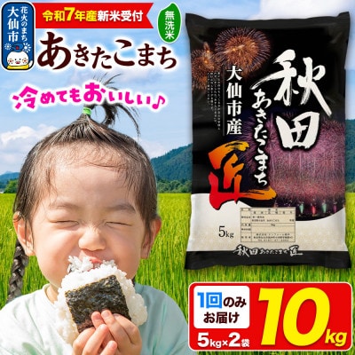 《令和7年産 新米受付》【無洗米】秋田県大仙市産 あきたこまち 10kg(5kg×2)1回のみお届け