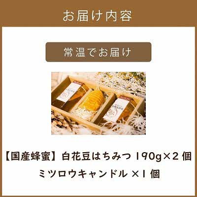 【国産蜂蜜】北の大地で採れたまんまの白花豆はちみつ 190g×2本と蜜ろうキャンドルセット