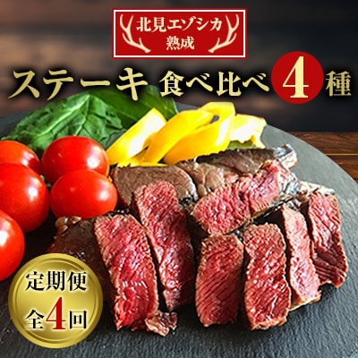 【毎月定期便】北見エゾシカ熟成(ドライエイジング)ステーキ食べ比べ4種 全4回