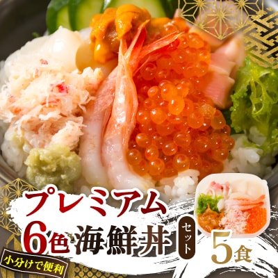 プレミアム6色 海鮮丼 5食セット 【ズワイガニ、ウニ、いくら、ホタテ、エビ、ホッキ】北見市加工