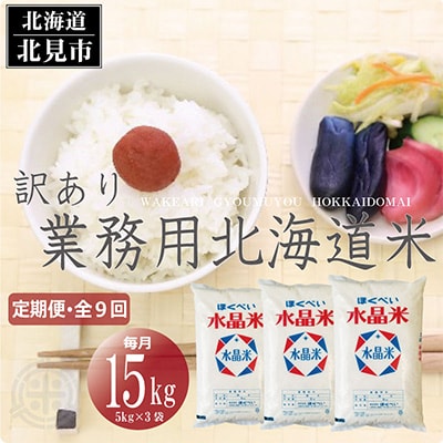2023年11月発送開始『定期便』【訳あり】業務用 北海道米 精白米 15kg 全9回