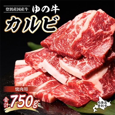 登別産国産牛ブランド【登別牧場ゆの牛(うし)】手切りカルビスライス　750g(250g×3P)