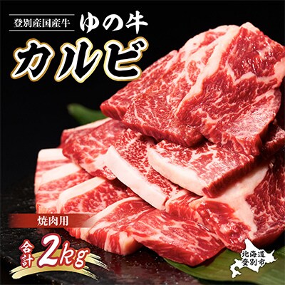 登別産国産牛ブランド【登別牧場ゆの牛(うし)】手切りカルビスライス　計2kg(250g×8P)