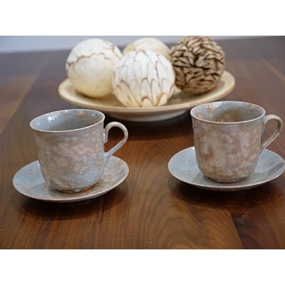【鹿背山焼　無双窯】　コーヒーカップペアセット (鹿背文)