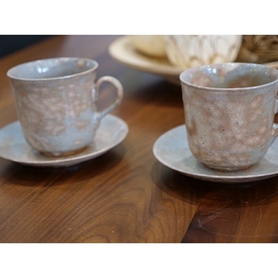 【鹿背山焼　無双窯】　コーヒーカップペアセット (鹿背文)