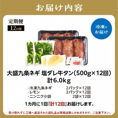 【毎月定期便】【大盛九条ネギ】塩ダレ牛タン500g全12回