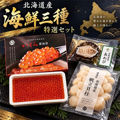 北海道産 海鮮三種 特選セット(ホタテ貝柱7S 250g・鱒いくら200g・蝦夷あわび1枚)