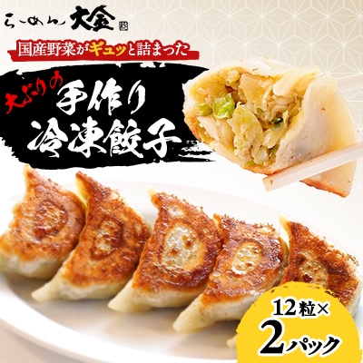 佐野ブランド認証品 らーめん大金の国産野菜がギュッと詰まった大ぶりの手作り冷凍餃子　12粒×2パック