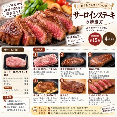 【厳選部位】おおいた豊後牛サーロインブロック1kg(豊後大野市)