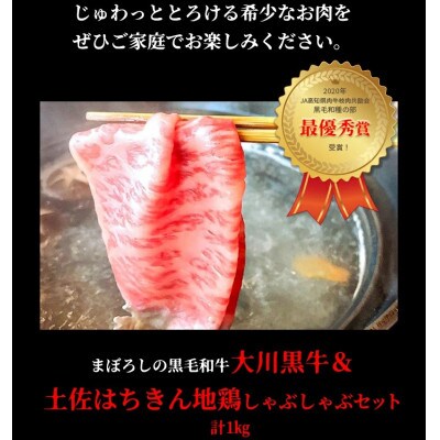 国産黒毛和牛 大川黒牛 ロース(600g)&はちきん地鶏 むね肉 (400g)のしゃぶしゃぶセット