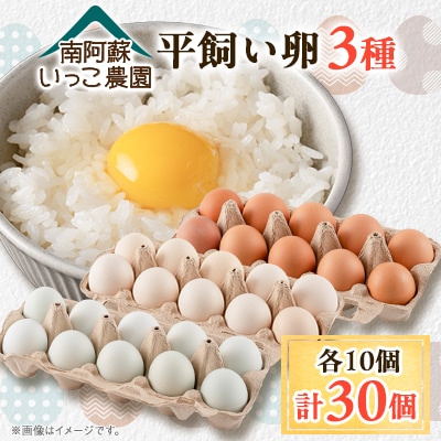 【卵の食べ比べ】平飼い鶏の食べ比べ卵セット(アローカナ10個、肥後ブラウン10個、後藤さくら10個)