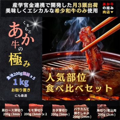 【エシカル和牛】 あか牛の極み 人気部位食べ比べセット1kg 【ミートショップ カウベル】(南阿蘇村