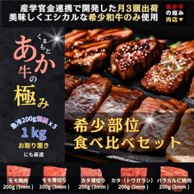 【エシカル和牛】あか牛の極み 希少部位入食べ比べセット 1kg【ミートショップ カウベル】(南阿蘇村