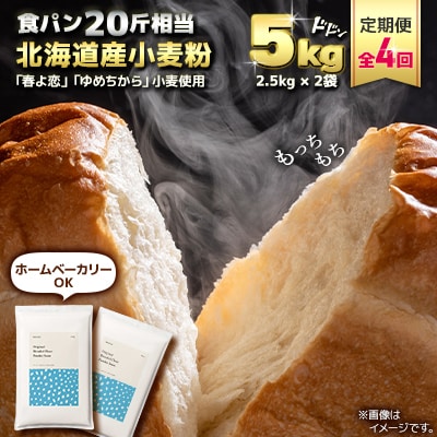 【毎月定期便】「春よ恋」「ゆめちから」ブレンド小麦粉 パウダースノー(パン用強力粉)5kg全4回