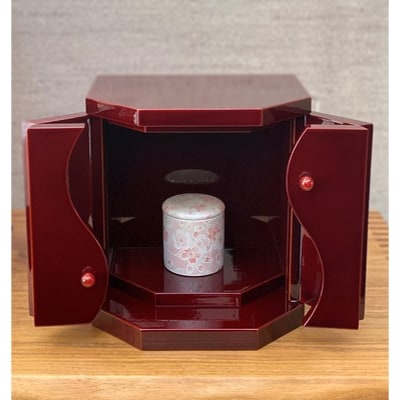 【飛騨春慶小型仏壇】勾玉mini　分骨納めピンク g122