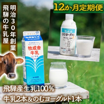 【毎月定期便】牧成舎牛乳2本&のむヨーグルト1本 DF239全12回