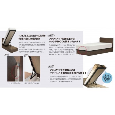 フランスベッド ダブル BG-001/002TS(跳上収納タイプ260mm)【ベッドフレームのみ】