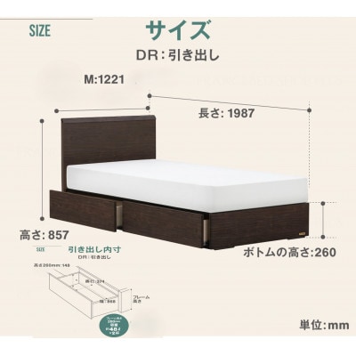 フランスベッド　フレームのみ　セミダブル　FAD-F1 (DR引出付き260mm)フレームカラー選択