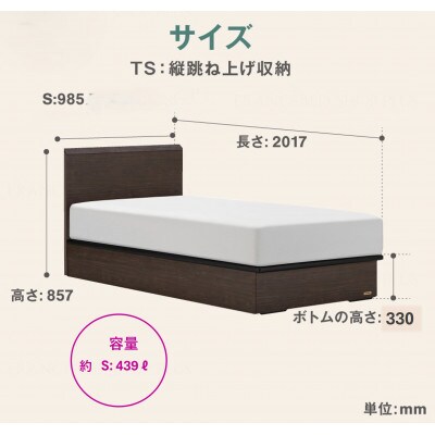 フランスベッド　フレームのみシングル　FAD-C1 (TS跳ね上げ収納330mm)フレームカラー選択